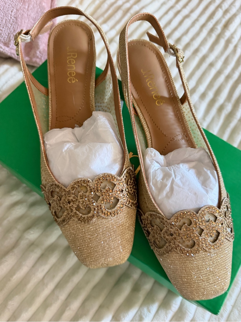 Renee Faleece Crystal Embellished Slingback Pump- Size 9W - Picture 3 of 7